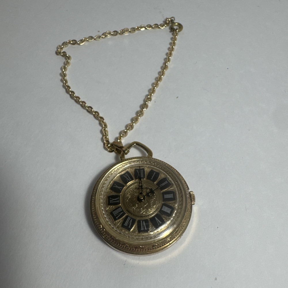 Vintage Juvelin Roman Numeral Pocket Watch with Chain‎ Swiss Hong Kong